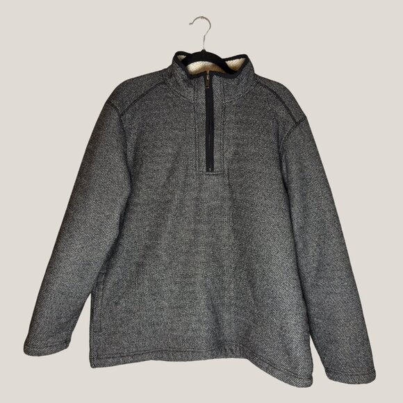 Orvis Men's Sherpa Fleece-Lined Gray Knit Quarter-zip Pullover - Picture 1 of 9